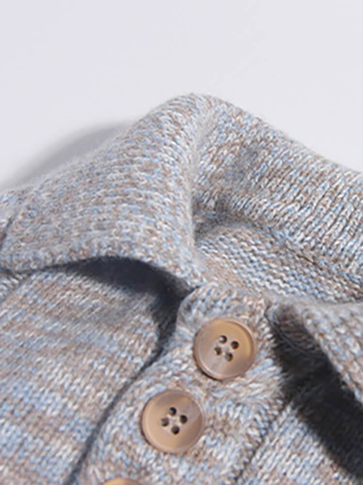 Kids Speckled Beige Blue Cable Knit Cashmere Sweater with Collar